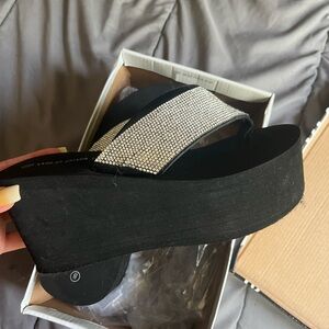 Fashion Nova. Rhinestone Wedge Platform Sandals.